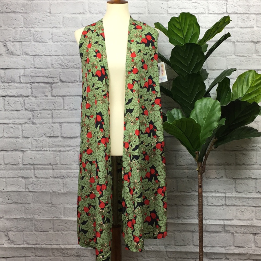 LuLaRoe Joy Strawberry Print Vest Duster Long NWT